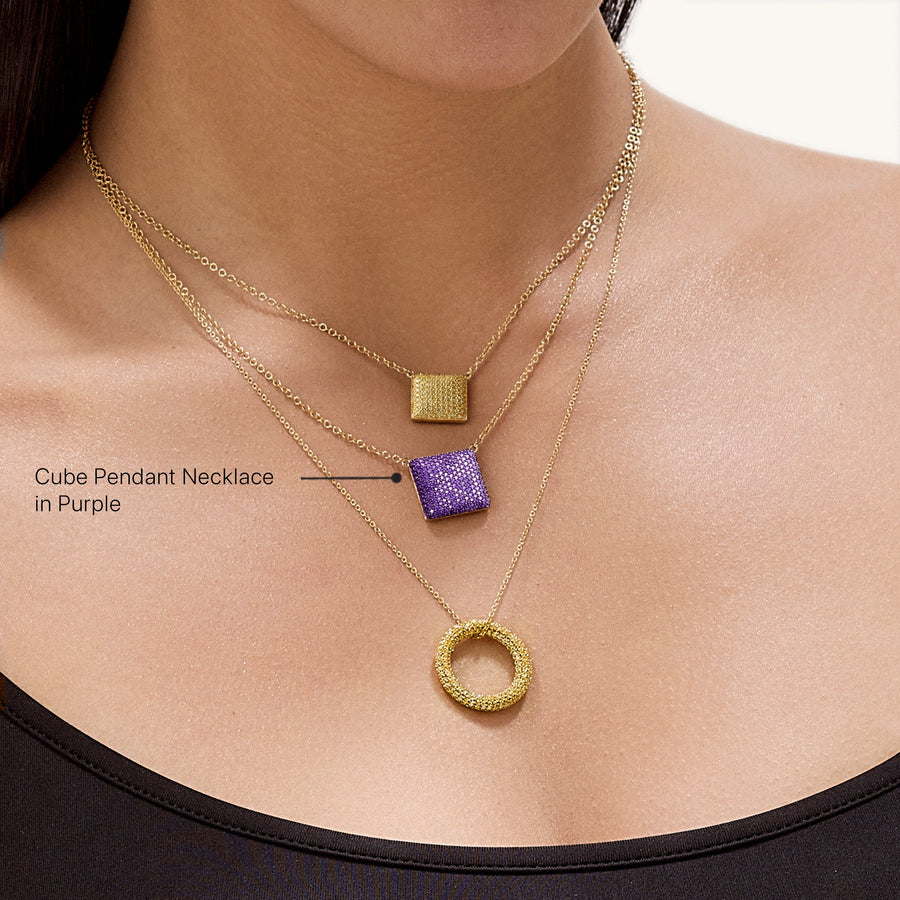 Hello Ella Cube Pendant Necklace in Purple