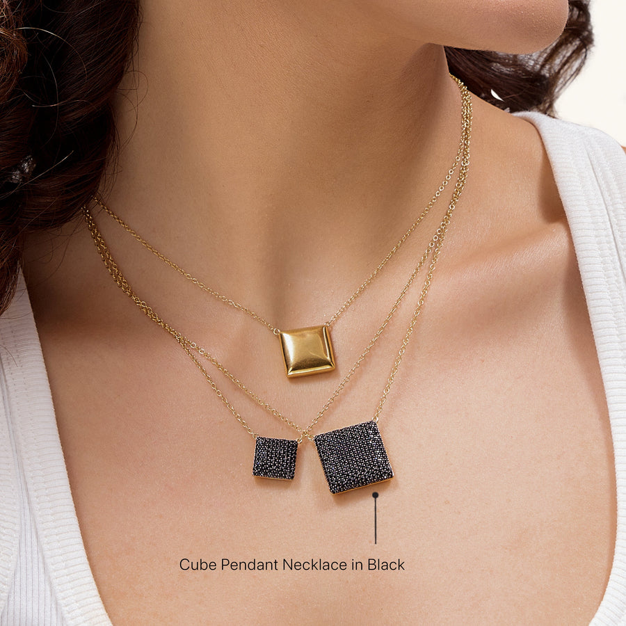 Hello Ella Cube Pendant Necklace in Black