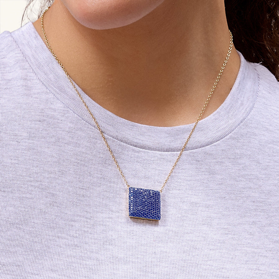 Hello Ella Cube Pendant Necklace in Blue