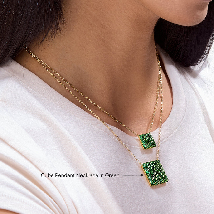 Hello Ella Cube Pendant Necklace in Green