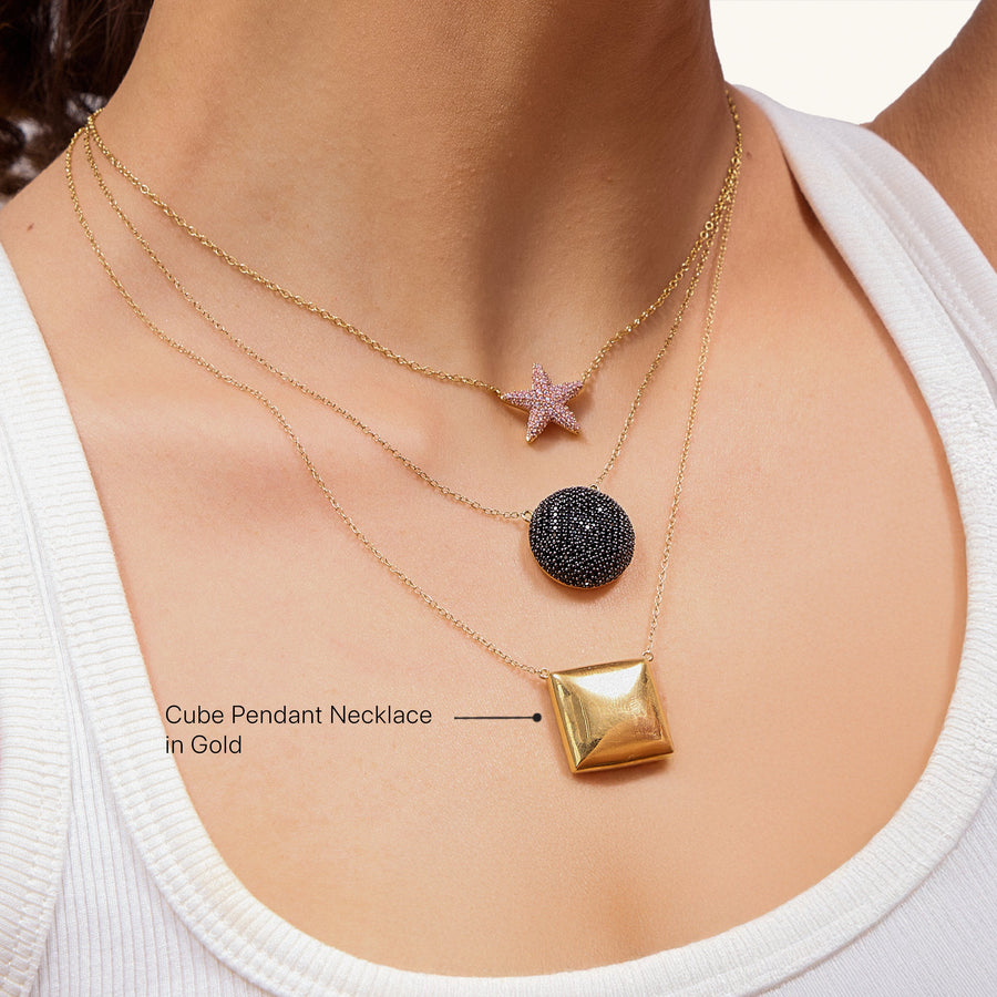 Hello Ella Cube Pendant Necklace in Gold