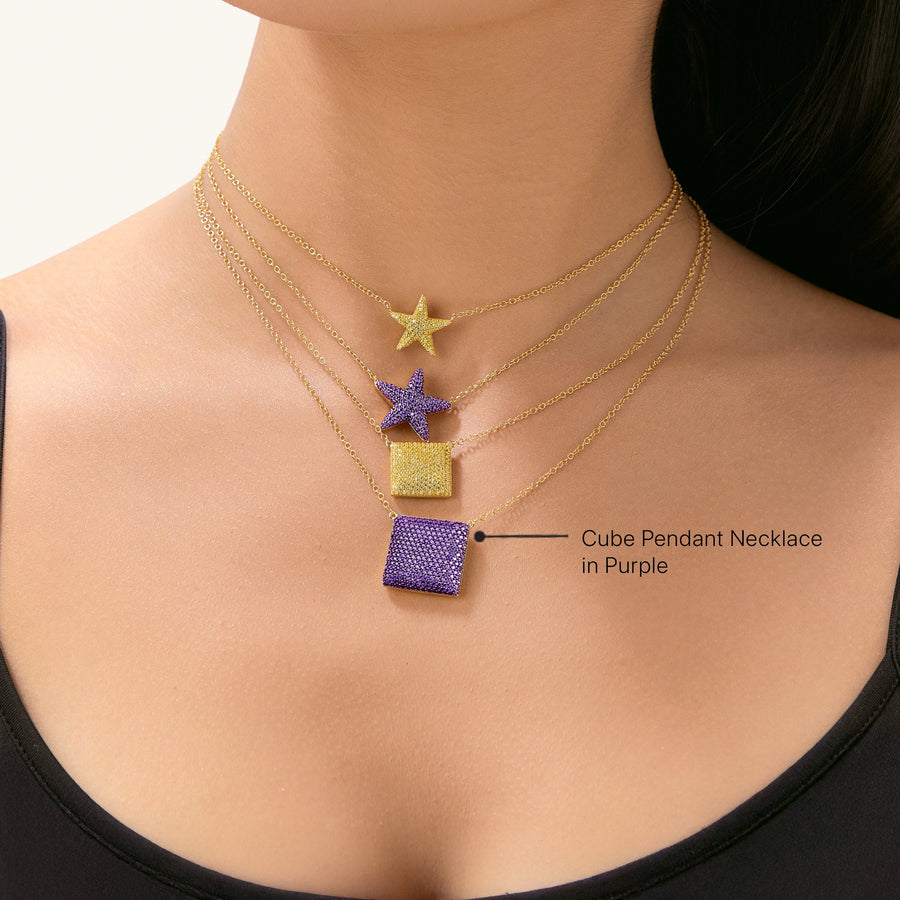 Hello Ella Cube Pendant Necklace in Purple