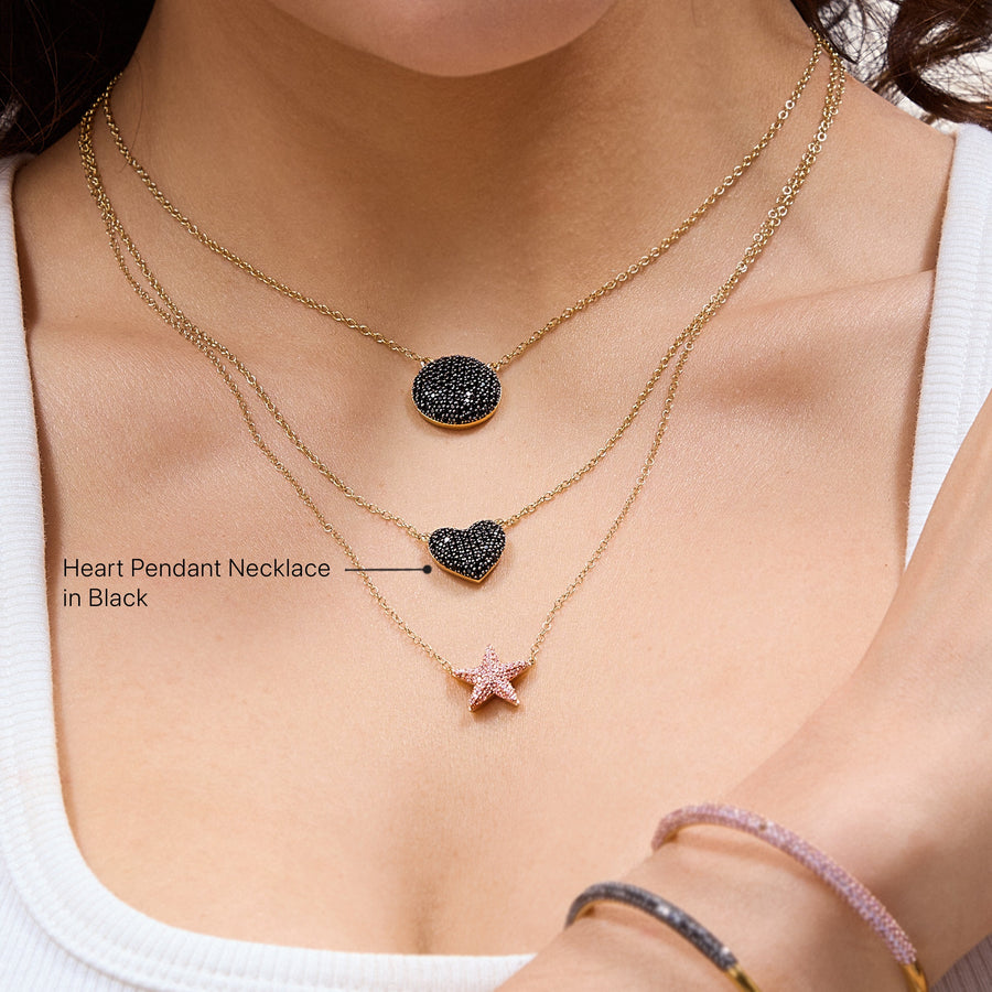 Hello Ella Heart Pendant Necklace in Black