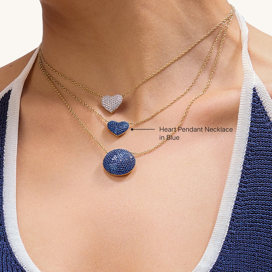 Hello Ella Heart Pendant Necklace in Blue