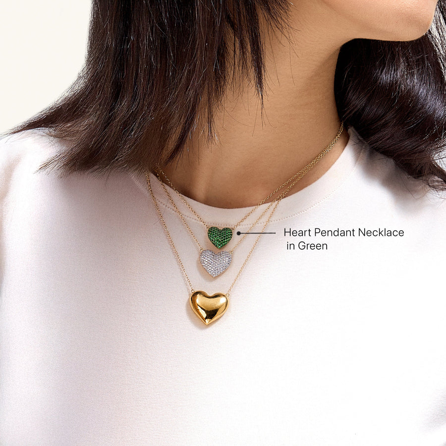 Hello Ella Heart Pendant Necklace in Green