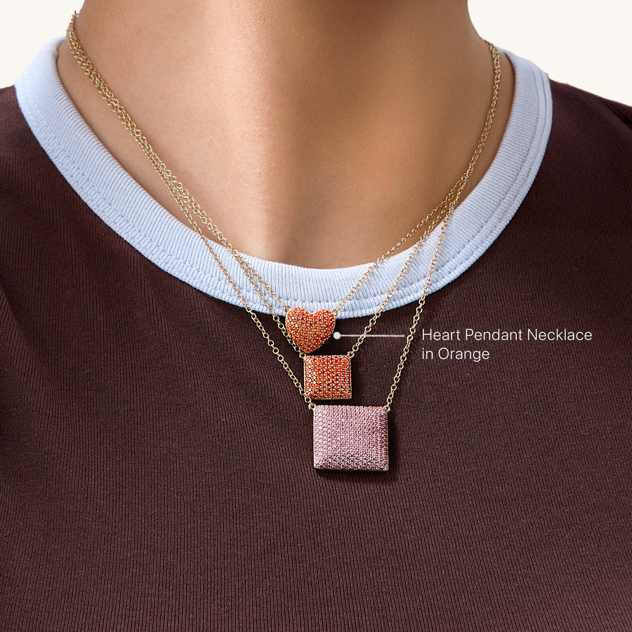 Hello Ella Heart Pendant Necklace in Orange