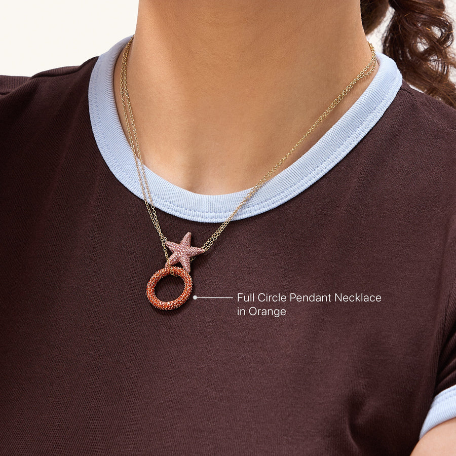 Hello Ella Full Circle Pendant Necklace in Orange
