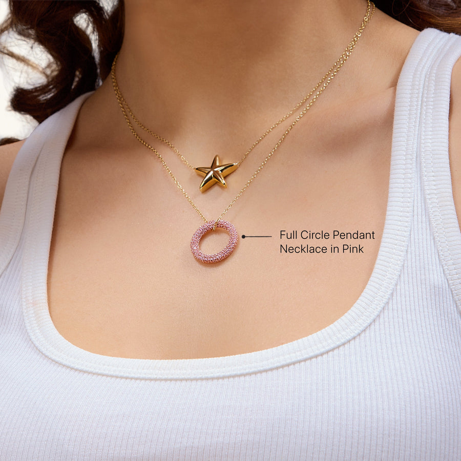 Hello Ella Full Circle Pendant Necklace in Pink