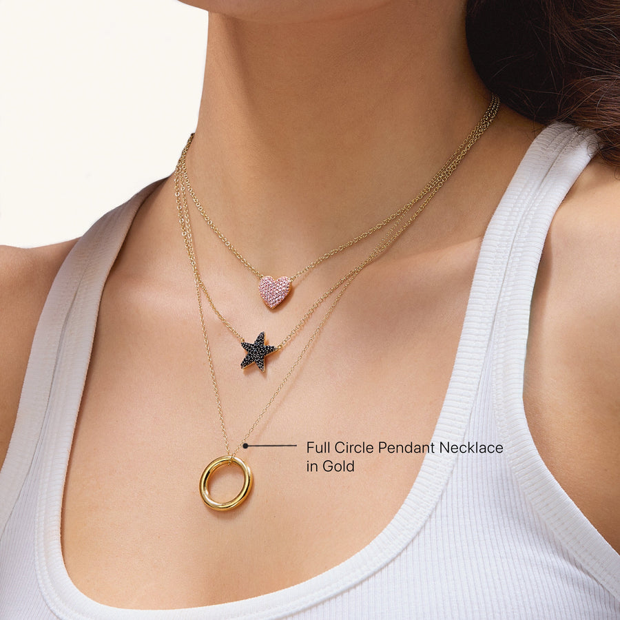 Hello Ella Full Circle Pendant Necklace in Gold