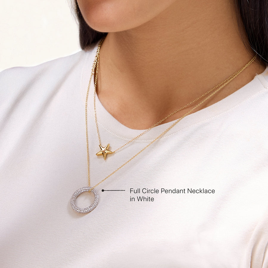 Hello Ella Full Circle Pendant Necklace in White