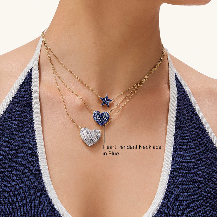 Hello Ella Heart Pendant Necklace in Blue