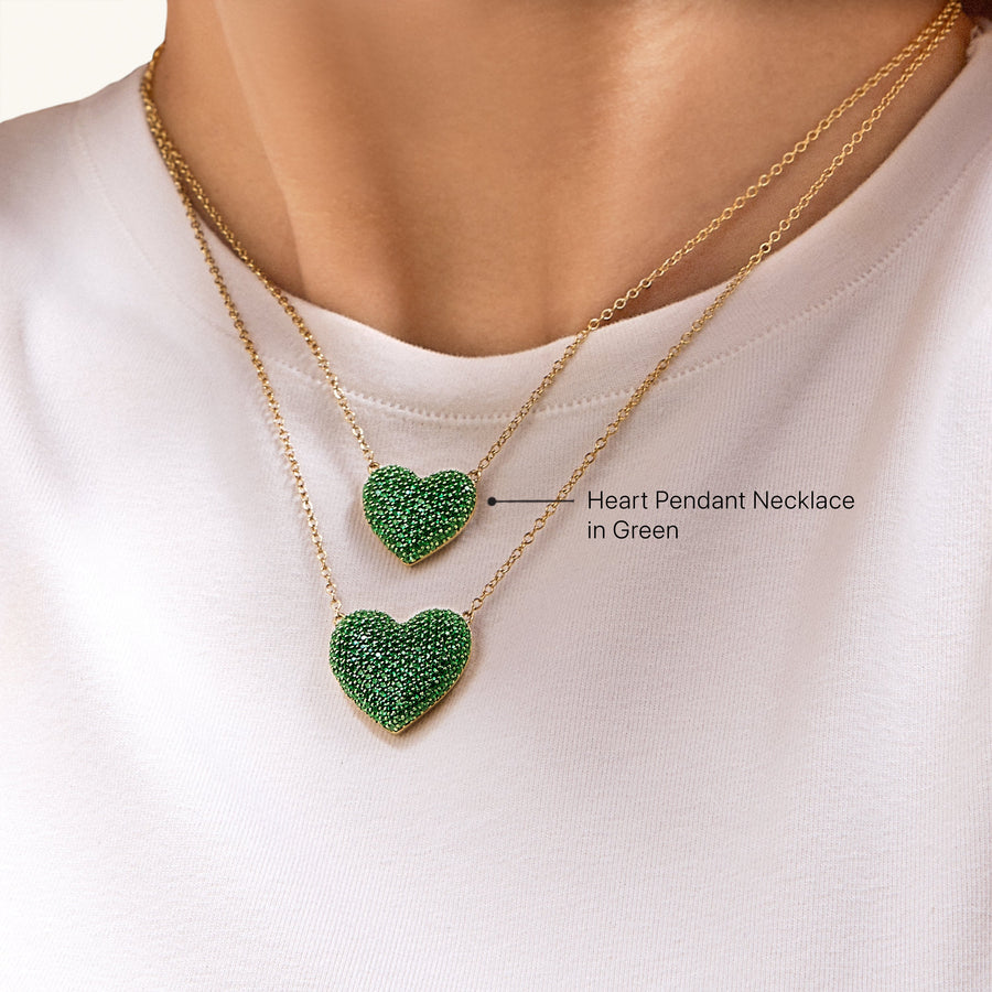 Hello Ella Heart Pendant Necklace in Green