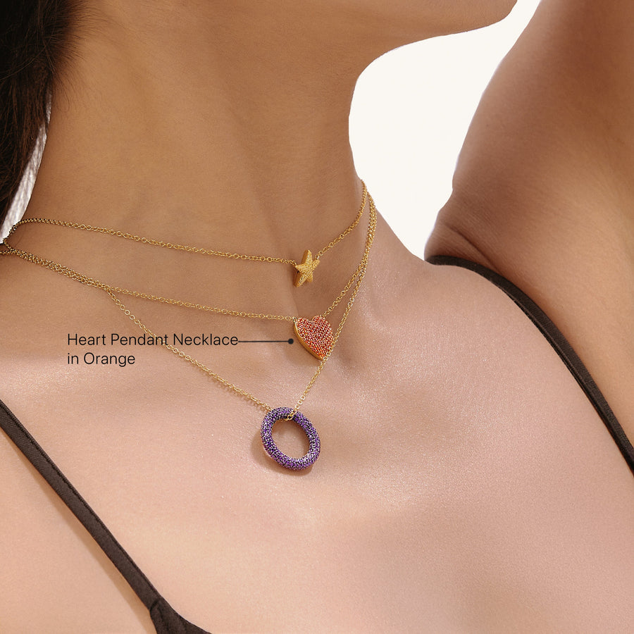 Hello Ella Heart Pendant Necklace in Orange