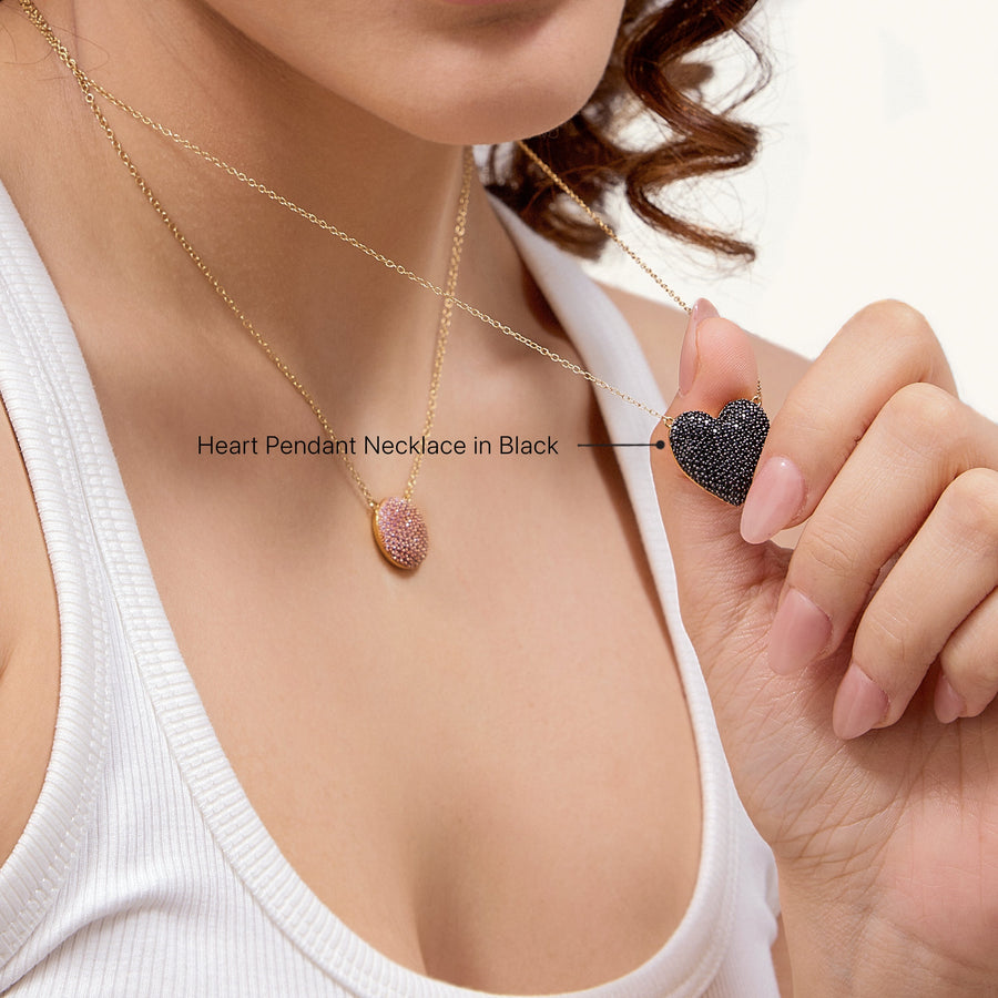 Hello Ella Heart Pendant Necklace in Black