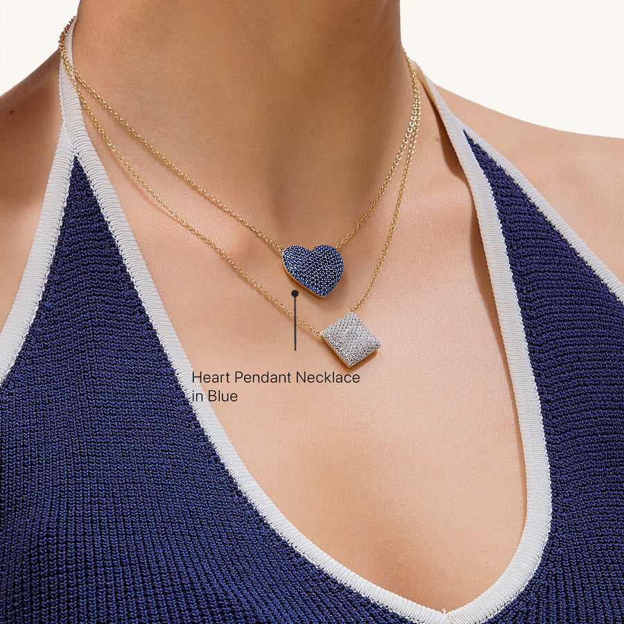 Hello Ella Heart Pendant Necklace in Blue