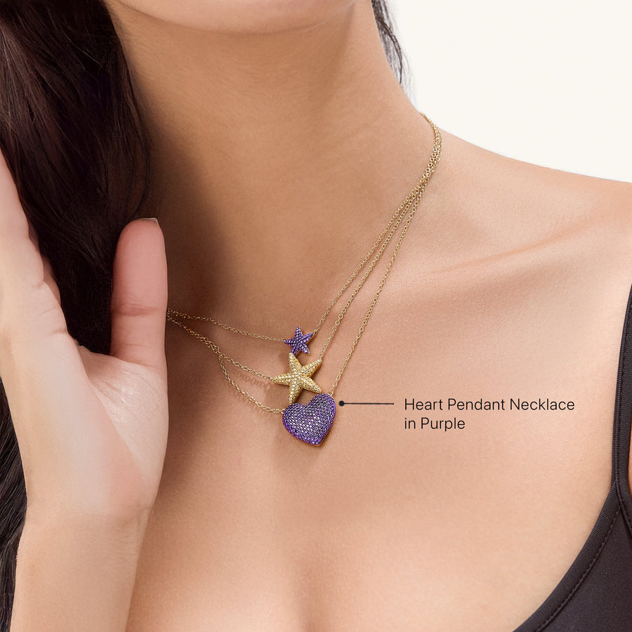 Hello Ella Heart Pendant Necklace in Purple