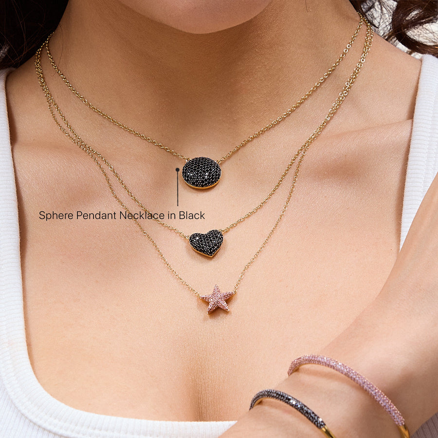 Hello Ella Sphere Pendant Necklace in Black