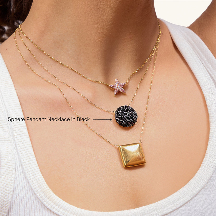Hello Ella Sphere Pendant Necklace in Black